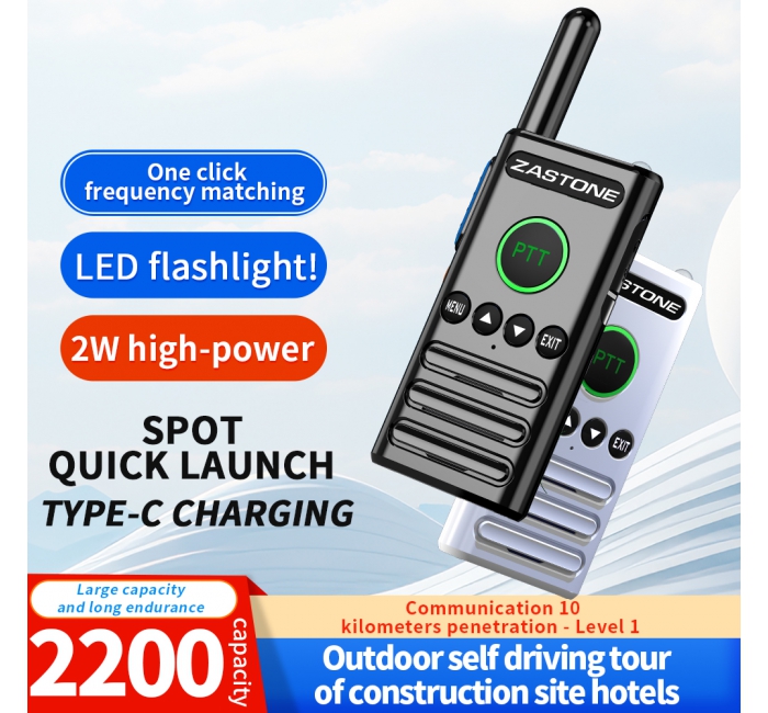 ZASTONE X61 MINI Walkie Talkie 2W UHF Frequency decoding  LED lights Dual PTT buttons